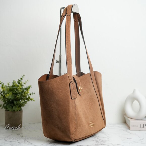 NWT Coach Hadley Turnlock Tote Bag CCC76 Suede Leather /sienna - Picture 4 of 11